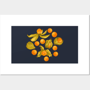 Physalis - Golden berries on light yellow Posters and Art